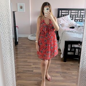 Bar III sleeveless summer bird pattern orange a-line dress